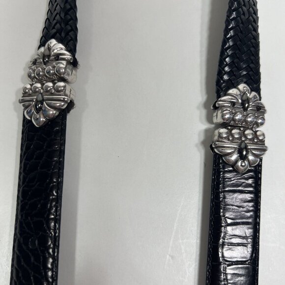 Brighton Black Brown Weave Reversible Belt Silver Tone Buckle Swivels Sz S / 28 - Picture 3 of 7